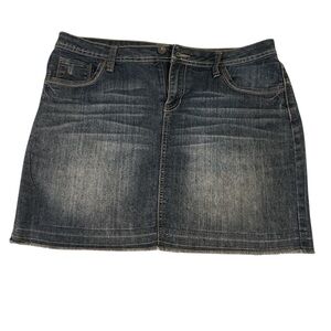 Earl Jeans Washed Dark Blue Denim Mini Skirt